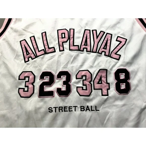 All Playaz Streetwear Basketball Jersey Tank Top White & Pink Patches Adult 2XL - Picture 5 of 9